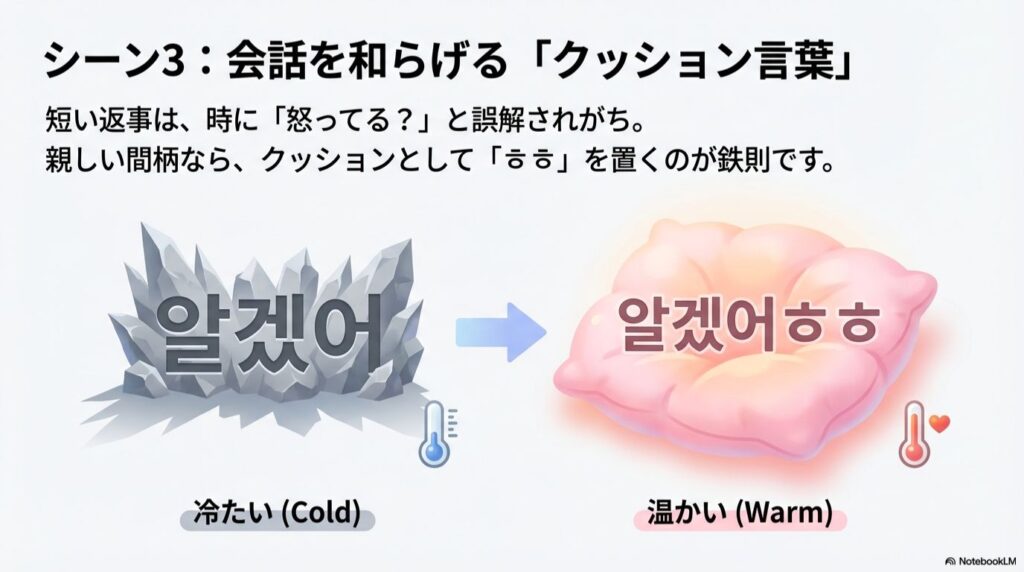シチュエーション3：柔らかい相槌や返事を打つとき