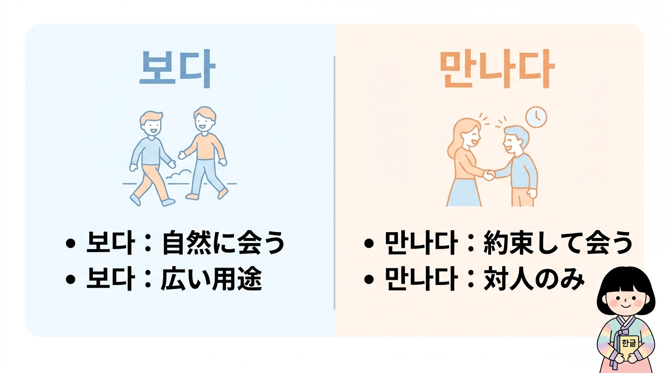 「보다」と「만나다」の違い