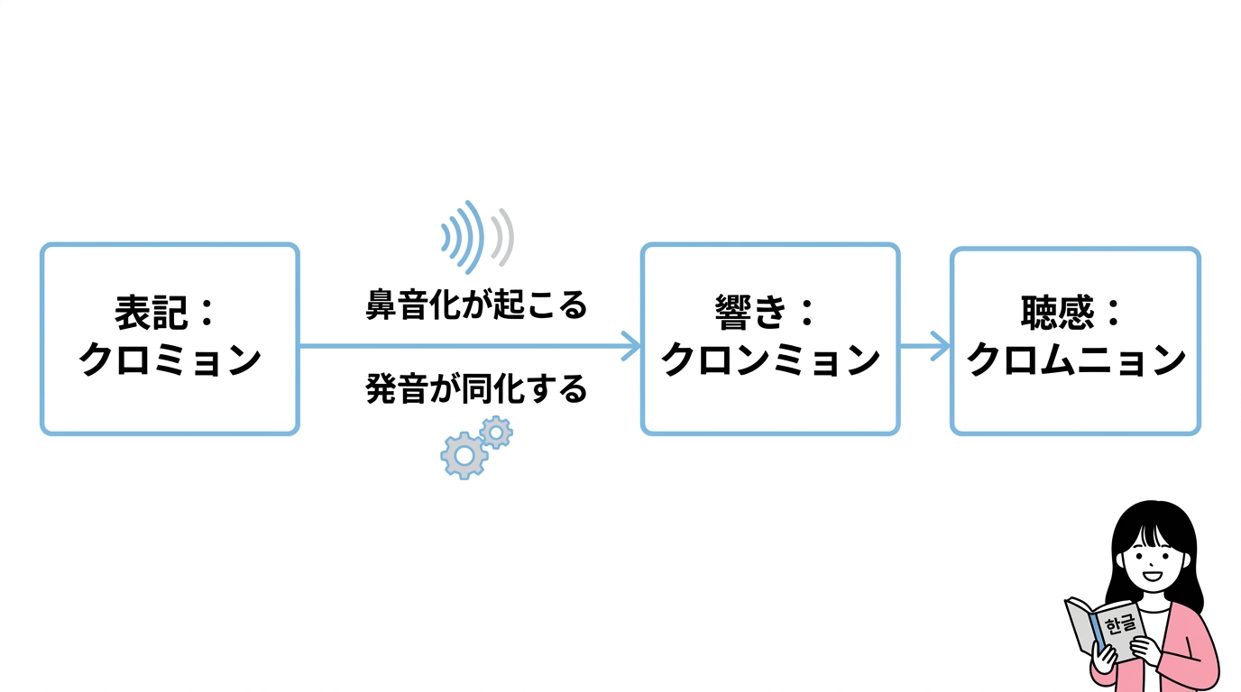 「クロミョン」が鼻音化で発音変化する理由