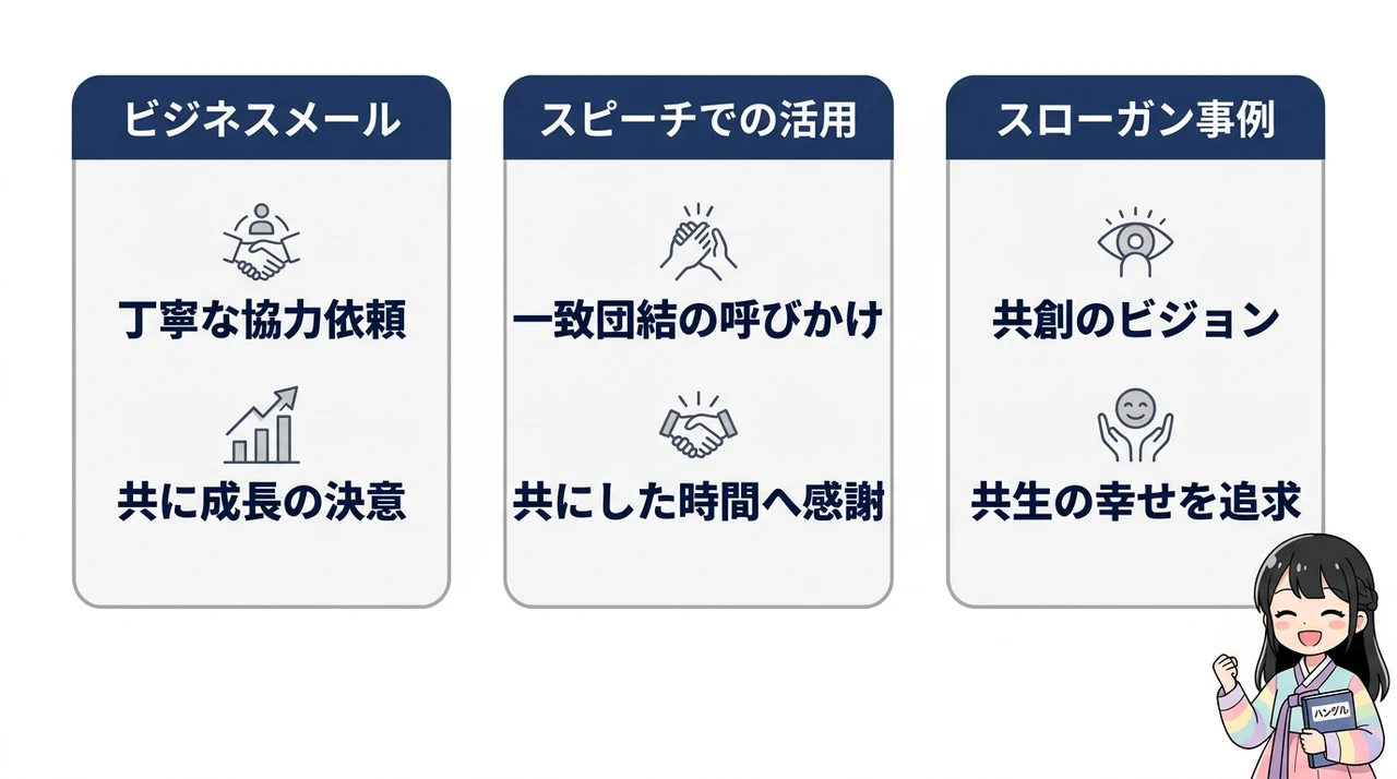 ビジネスや公的な場での「함께」活用法
