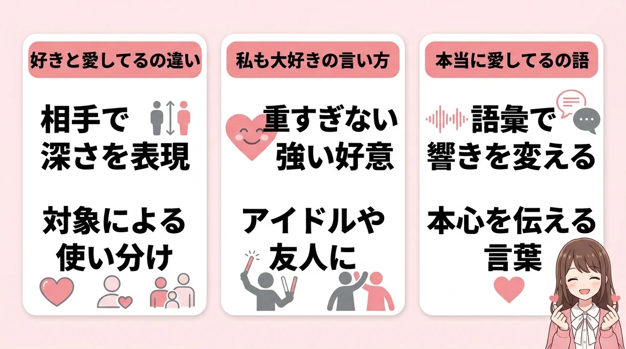 「私も愛してる」と一緒に覚えたい類似表現