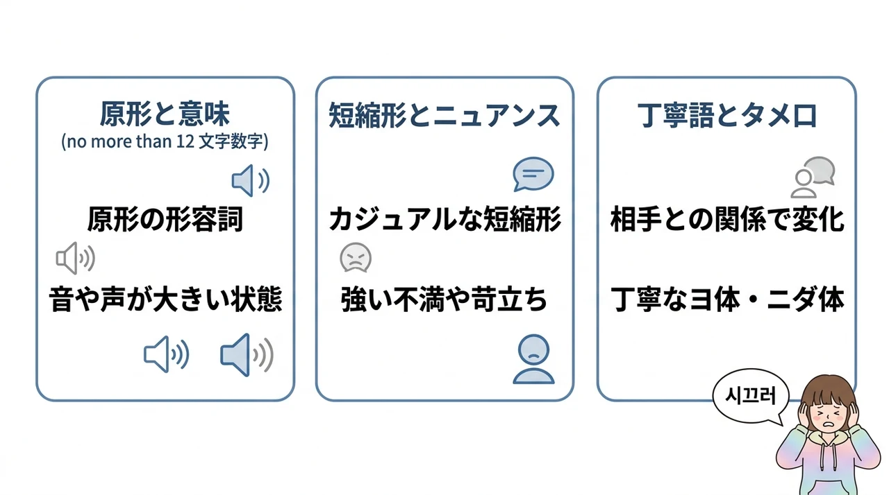 しっくろ（시끄러）の韓国語の意味と基本