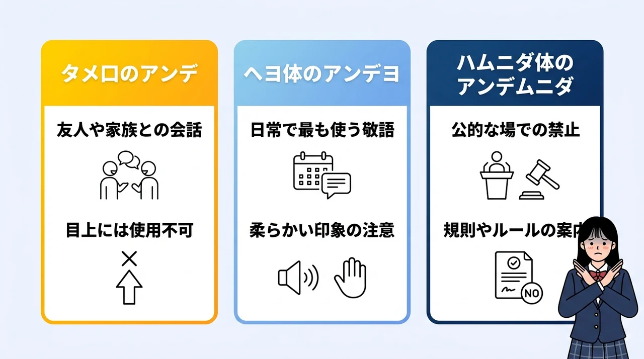 アンデとアンデヨの丁寧な使い分け