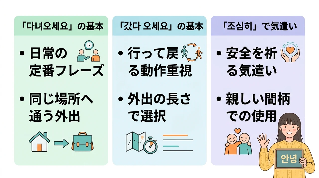 気をつけて行ってらっしゃいの韓国語基本フレーズ